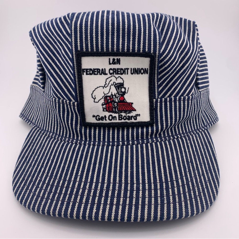 Vtg L&N Federal Credit Union Railroad Conductor Hat Snapback Get On Board Cap